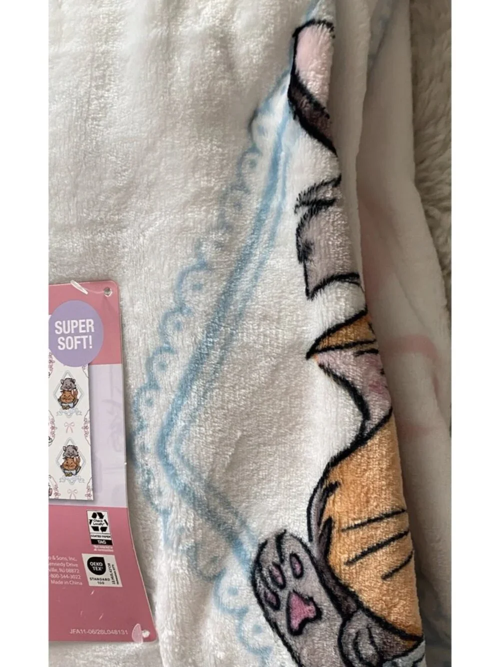 Disney The Aristocats Marie Toulouse & Berlioz White Plush Throw Blanket 50”x70”